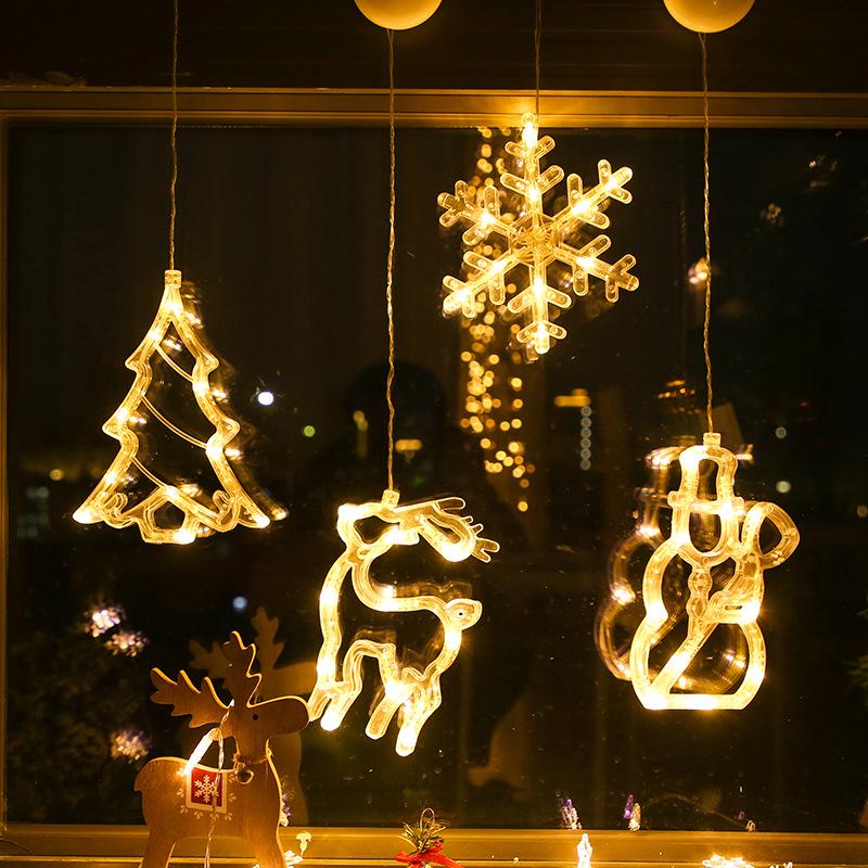 LED Christmas Suction Cup Star Bell Snowman Window Hanging Lights Ornament
