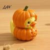 Small Healing Handicrafts Halloween Pumpkin Duck Ornament, Resin Stacked Yellow Mini Cartoon Figurine for Home Figurines, Cute Desktop Decor