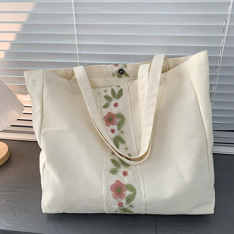 Embroidery Canvas Bag Women Shoulder Simple Travel Yoga Large Capacity Bag