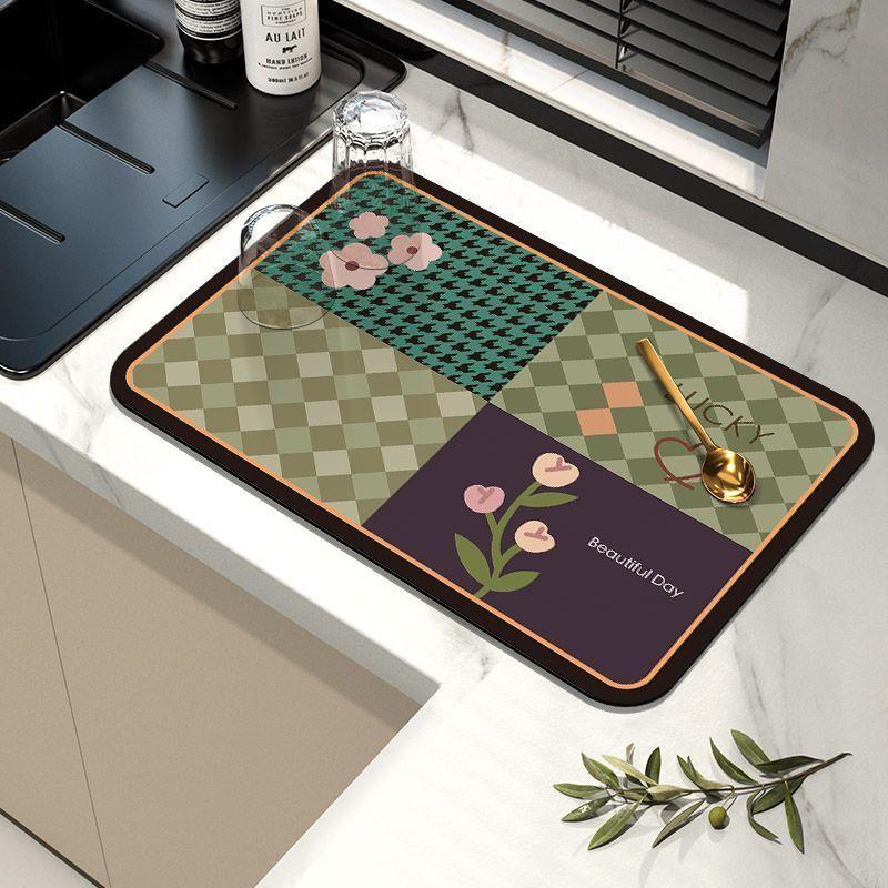 Uroczy Styl Kwiatowe Nadruki Mata Odpływowa do Kuchni Antypoślizgowa Mata do Zlewu Podkładki Izolacyjne na Miski i Talerze Dostępne w Wielu Rozmiarach