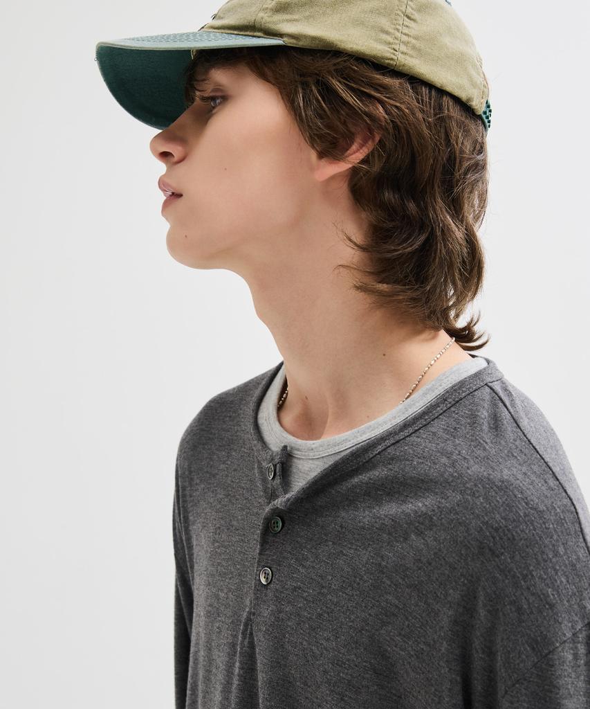 LEIRE Soft Henley Neck Long Sleeve T-Shirt [Charcoal]