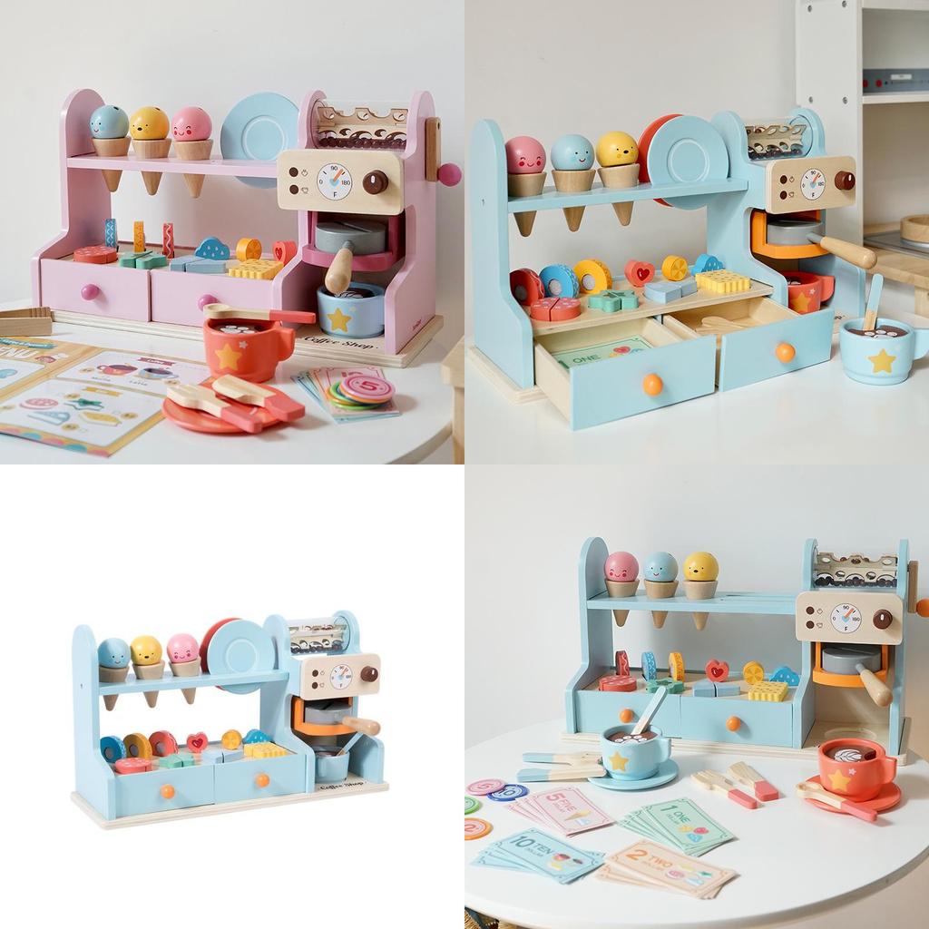Wooden Ice Cream Play Set For Kids With Pretend Caf And Toy Accessories For Girls And Boys