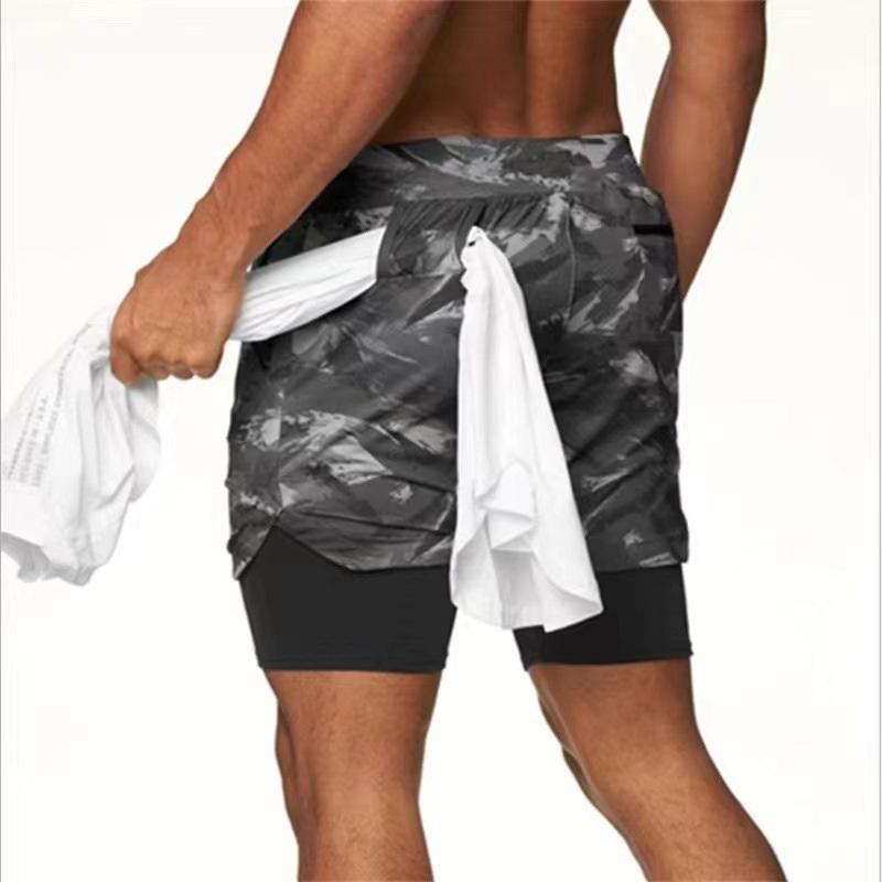 Herren Sommer Atmungsaktive und Schnelltrocknende Sporthose, Doppellagige Fitness Enganliegende Vier-Punkt-Shorts
