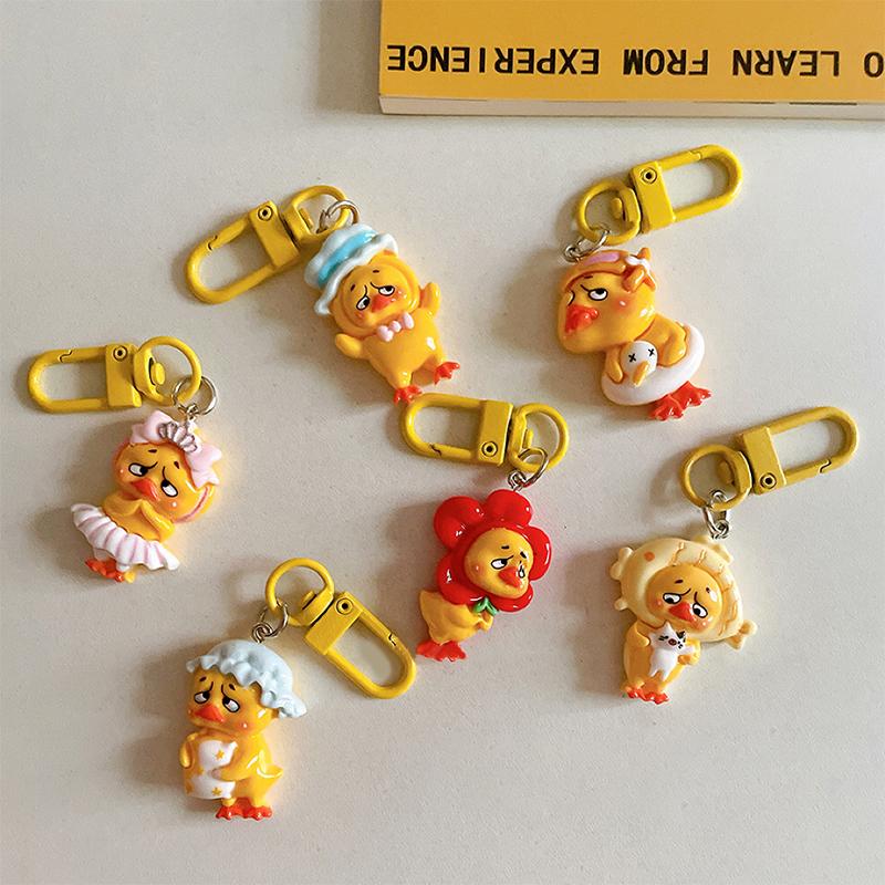 Lovely Yellow Annoying Duck Keychain Pendant Cartoon Resin Car Keyring For Girls Women Bag Backpack Decoration Accessories
