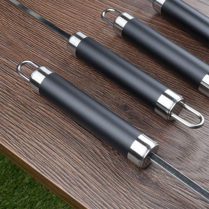 Stainless Steel Skewers - BBQ - 47 Cm - Set of 4 - Silver and Black