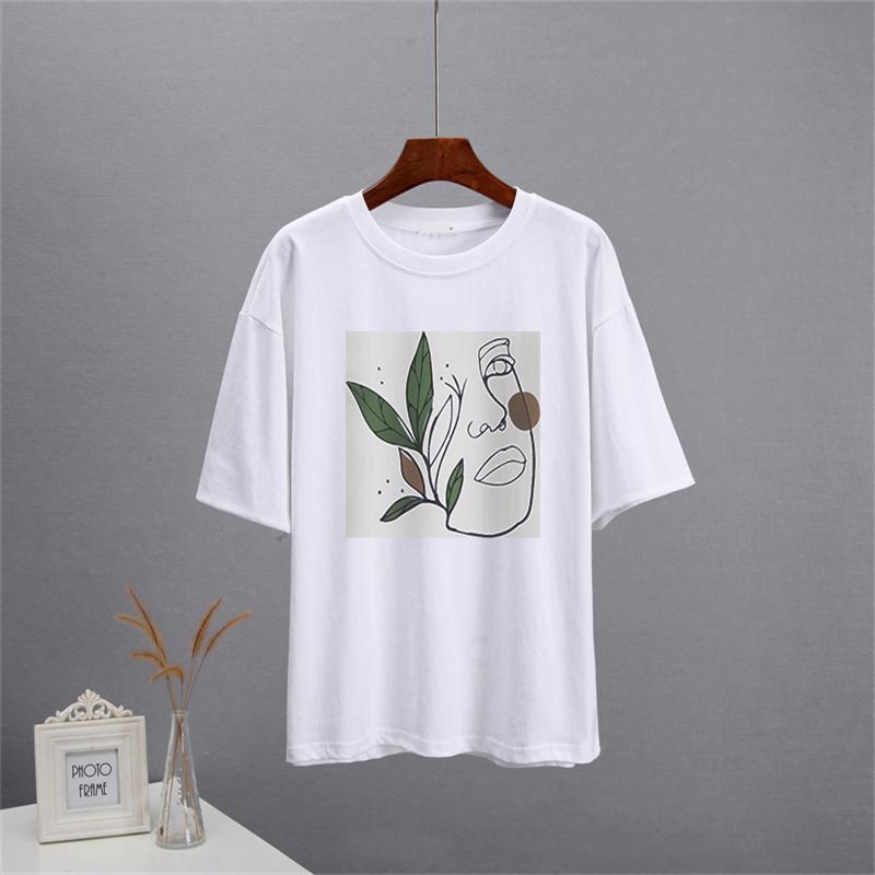 Shellsuning Abstract Character Graphic T Shirts Women Summer Soft Cotton Short Sleeve Tees Female Harajuku Chic Streetwear Tops
