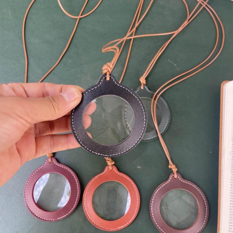 Lightweight Magnifying Glass Pendant Leather Strap Necklace Magnifier Pendant Gift for Grandparents, Adults and Kids
