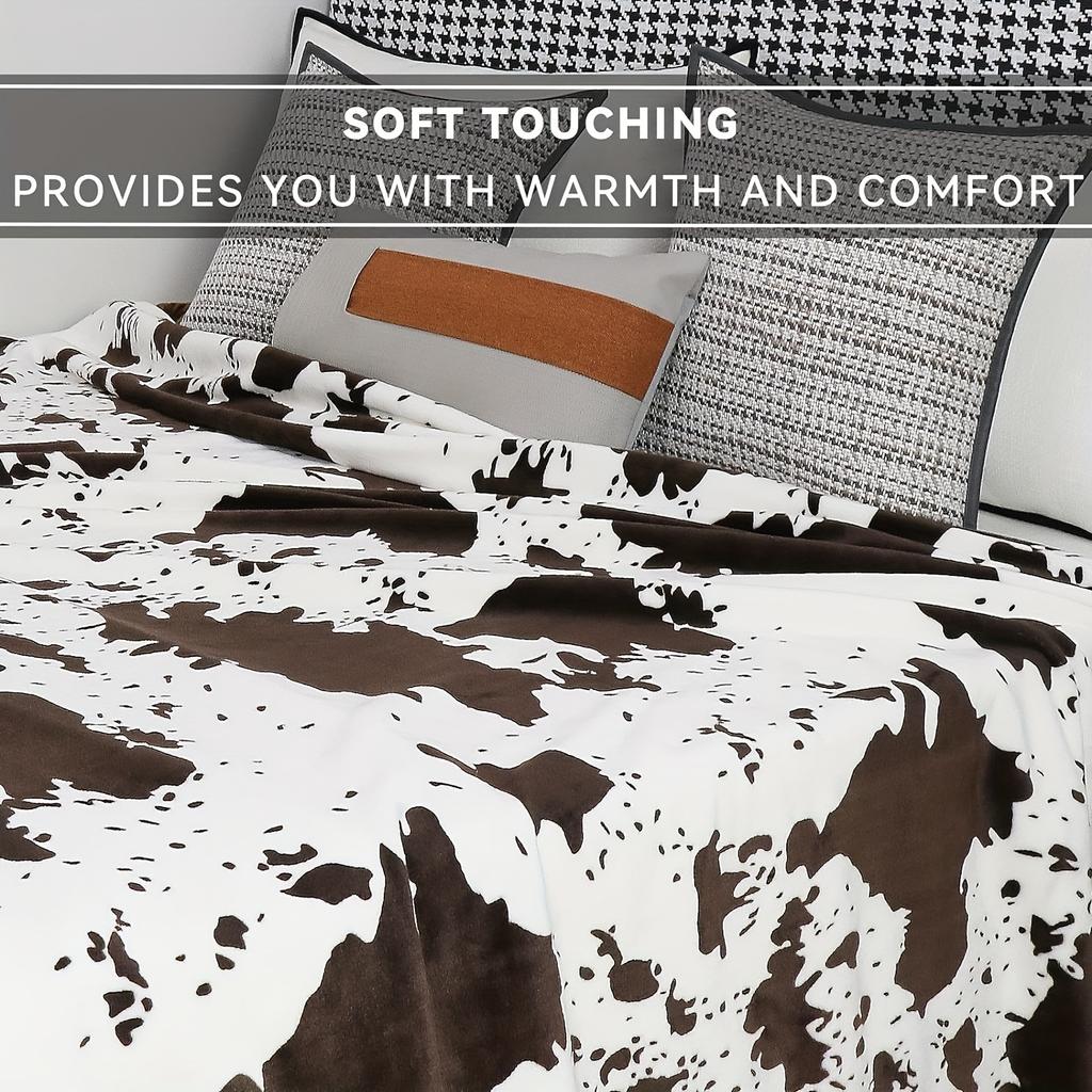 1 Coperta con Stampa Mucca, a Tema Fattoria, Perfetta per Arredamento Rustico, Notti Accoglienti e Regali per Amanti degli Animali