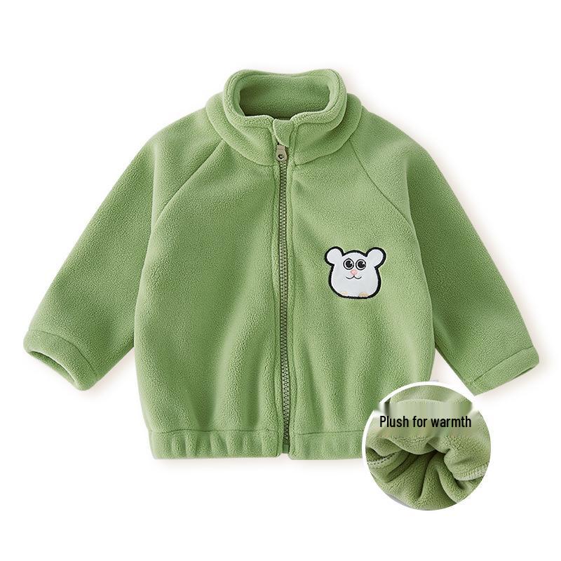 Korean Style Thickened Velvet Baby Coat for Boys and Girls - Autumn/Winter Solid Color Toddler Top