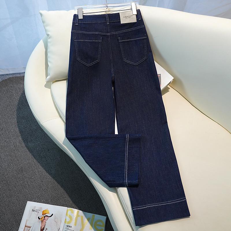 Denim blue jeans women's summer new popular small high waist narrow version straight pants nine-point wide leg pants