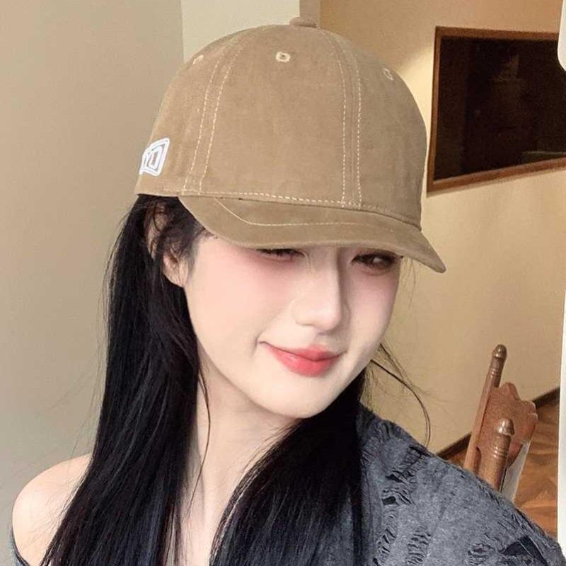 Short brim hat retro soft brim baseball cap old letter men's and women's five-piece cap small edge cap