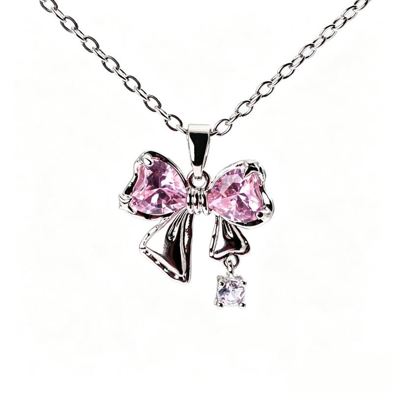 Internet Celebrity Style: Women's Sweet Bow Zirconia Necklace - Niche Design & Elegant Clavicle Pendant