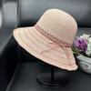 Extra Fine Travel Hand Hook Straw Hat Women's Summer Seaside Big Eaves Beach Hat Anti-ultraviolet Sunshade Bucket Hat Foldable