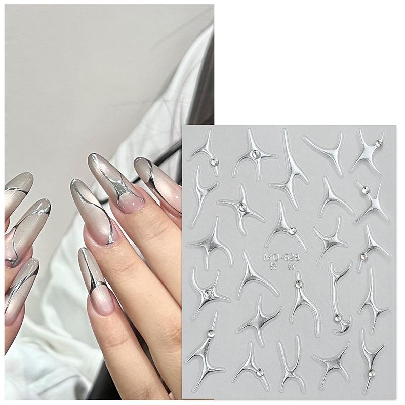 Irregular Bronzing Lines French Nail Art Stickers Silvery Graffiti Stripe Design Self Adhesive Decals Geometry Line Sliders