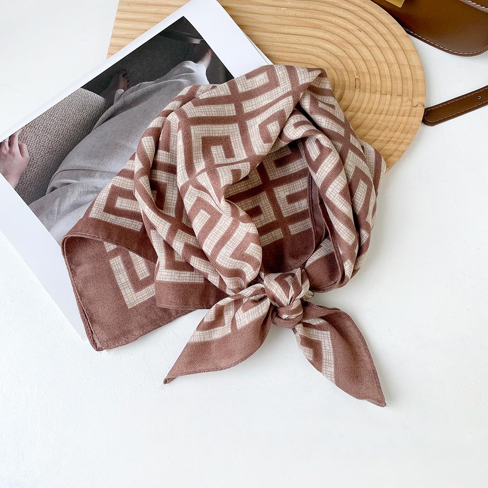 Mary Herringbone cashew silk scarf, color-blocking square scarf, literary vintage small scarf, decorative scarf, breathable scarf
