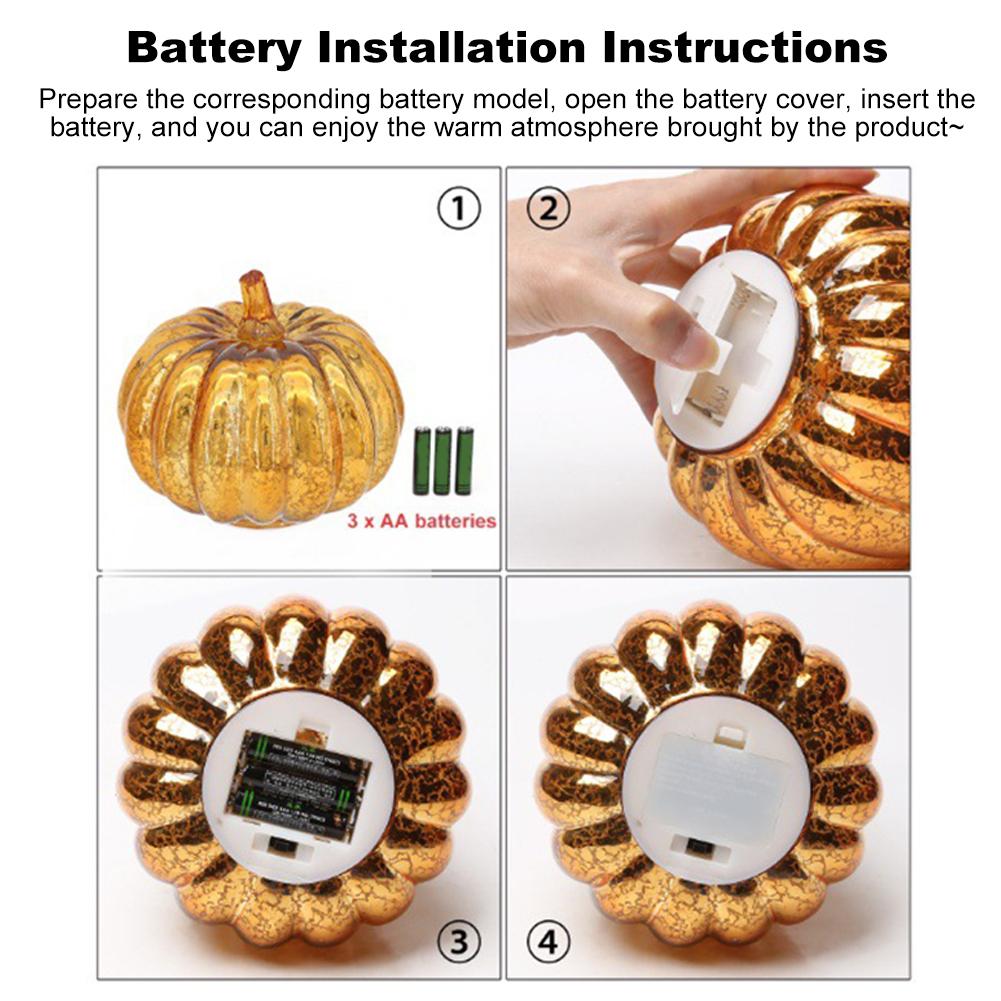Glass Pumpkin Lanterns Battery Operated Halloween Pumpkin Lights LED Twinkling Lamp W/ Timer Halloween Decorations Desk Ornament