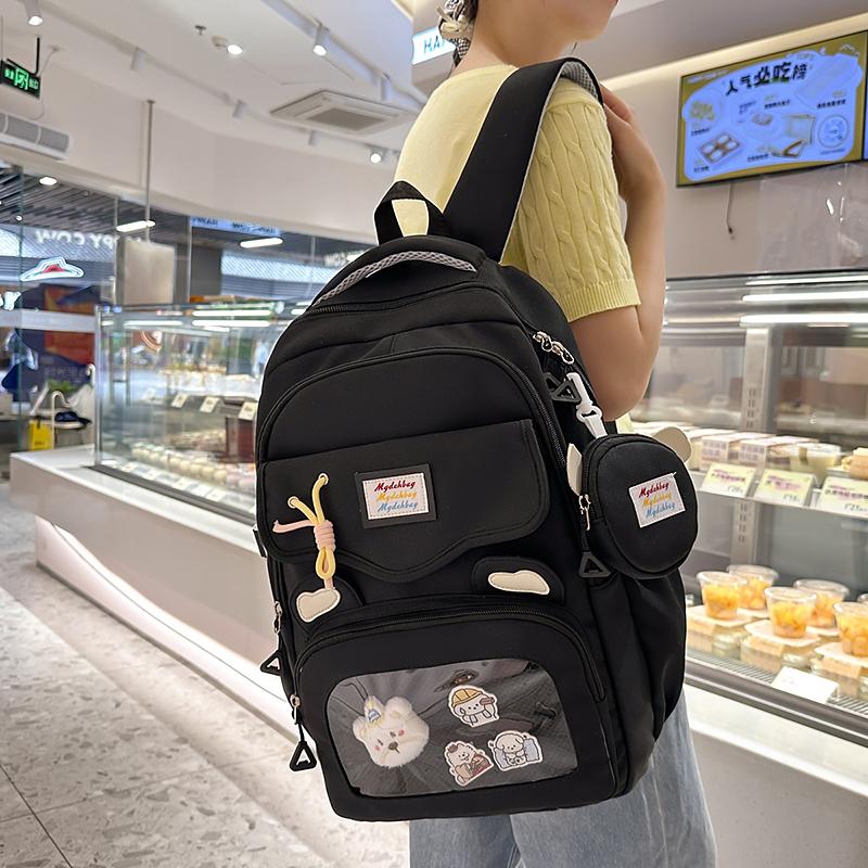 Women's Large Capacity Backpack Multi-Compartment Student Schoolbag Color Block Backapack with Coin Purse