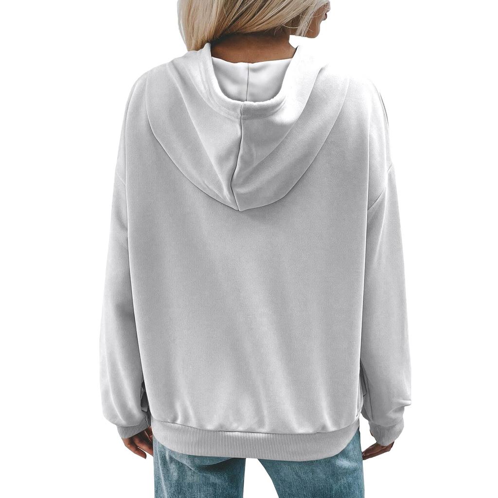 Damski Modny Jesienno-Zimowy Jednolity Kolor Casualowy Luźny Sweter z Kapturem z Długim Rękawem