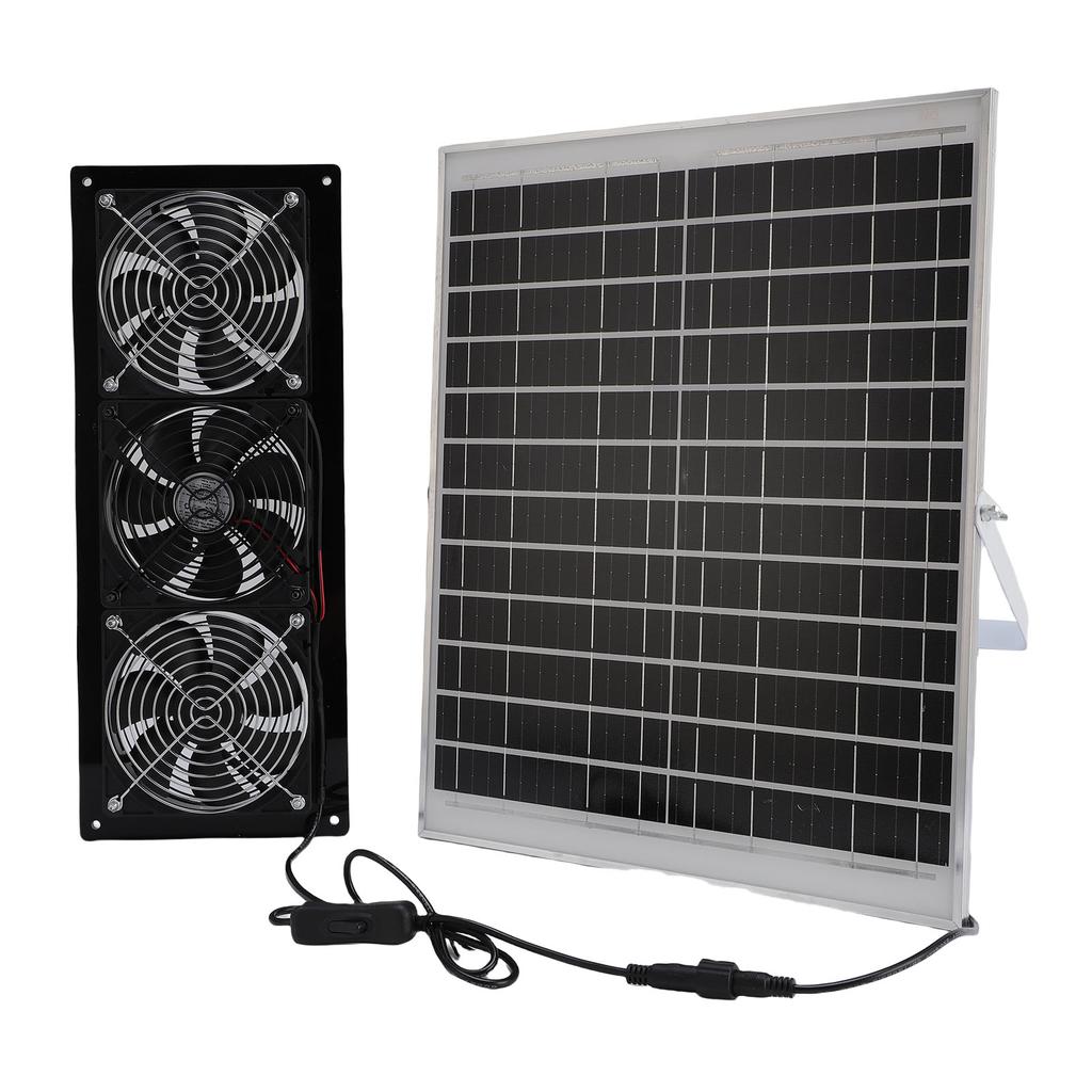 Solar Powered 3 Fan Kit 25W Solar Panel and High Speed Ventilation Fan for Greenhouse Chicken Coop Shed Pet House