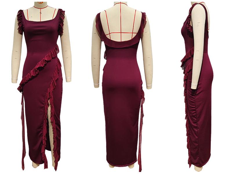 2024 Francouzské letní šaty s volánky a rozparkem pro ženy