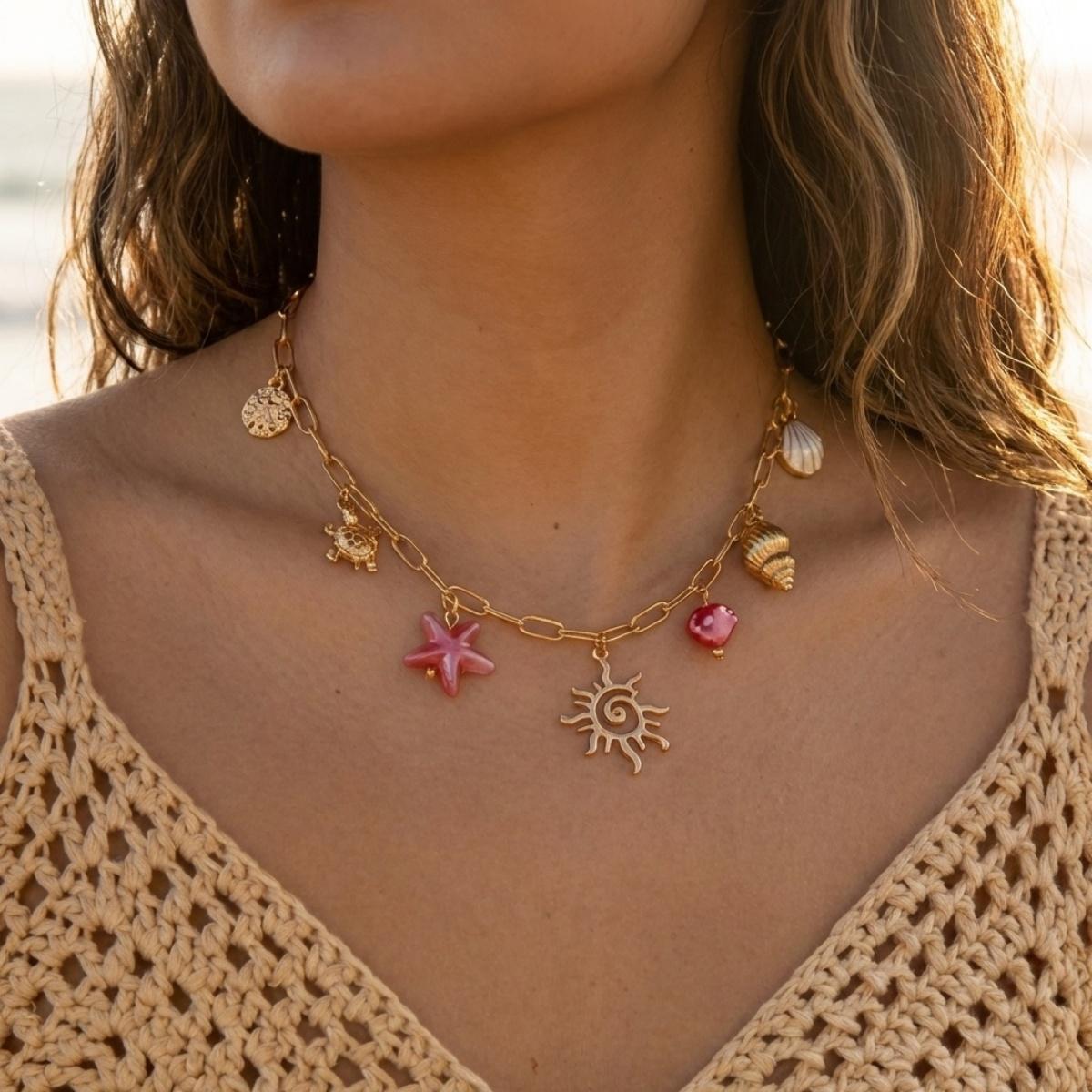 

Trendy Summer Ceramic Starfish Sun Shell Conch Turtle Pendant Necklace For Women Men Ocean Beach Seahorse Choker on Neck Jewelry