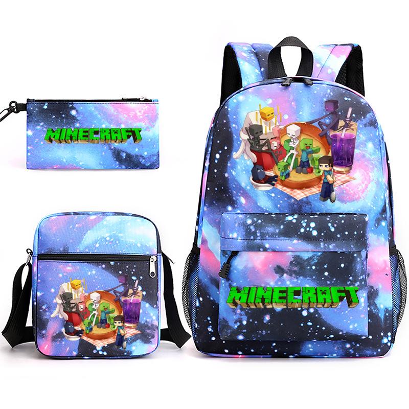 2022 Cross-border Starry Sky School Bag Three-piece Casual Fashion My World Game School Travel Bag