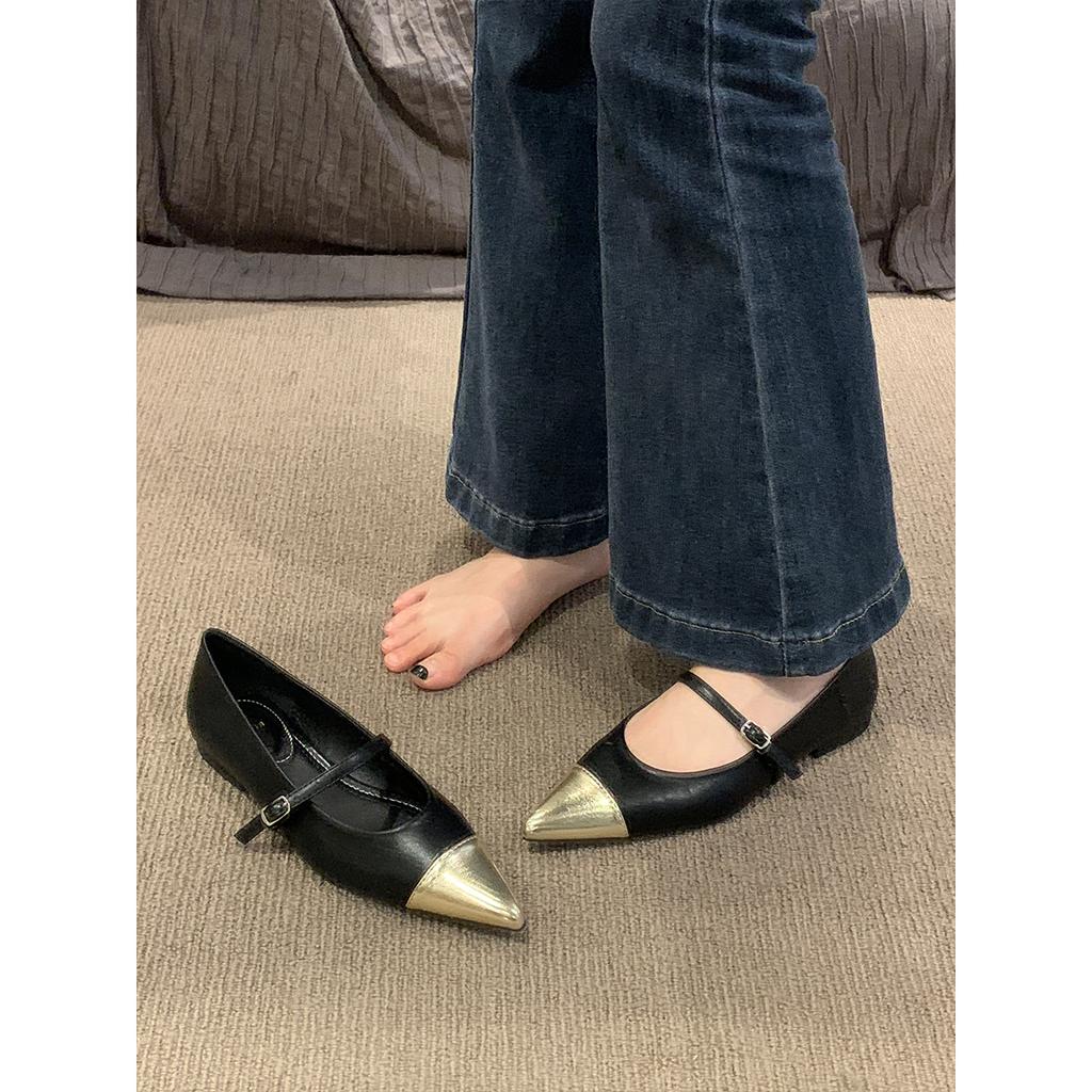Fashion Flat Shoes for Women Spring Autumn Mary Jane Shoes New Flat Pointed Toe Shallow Silver Casual Plus Size Women's Shoes Ladies