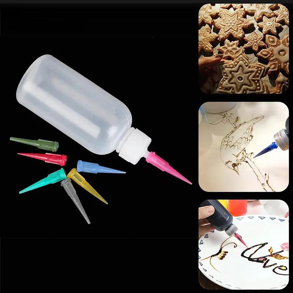 1PC Cream Jam Painting Squeeze Bottles with 7 Nozzles Cake Decor Baking Pastry 50ML Bottle Drawing Pastry Tools Kitchen Accessories