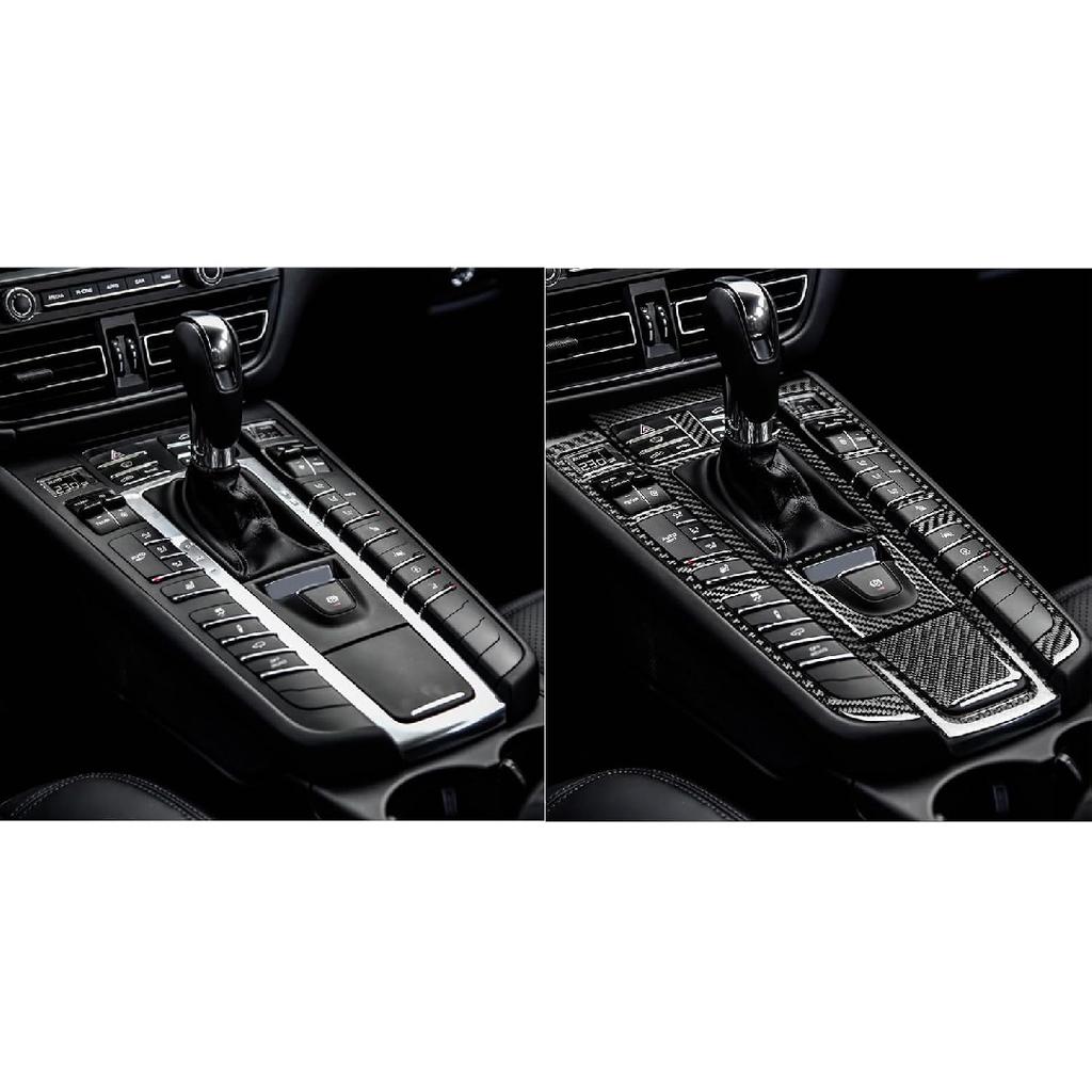 Real Premium Carbon Fiber Car Center Console Gear Shifter Electronic Handbrake Panel Cover Trim Soft Sticker Set Compatible with Porsche Macan