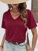 Soft V Neck Short Sleeve T-Shirt, Breathable Stretchy Basic Tee for Women, Casual Summer Wardrobe Essential Blouse