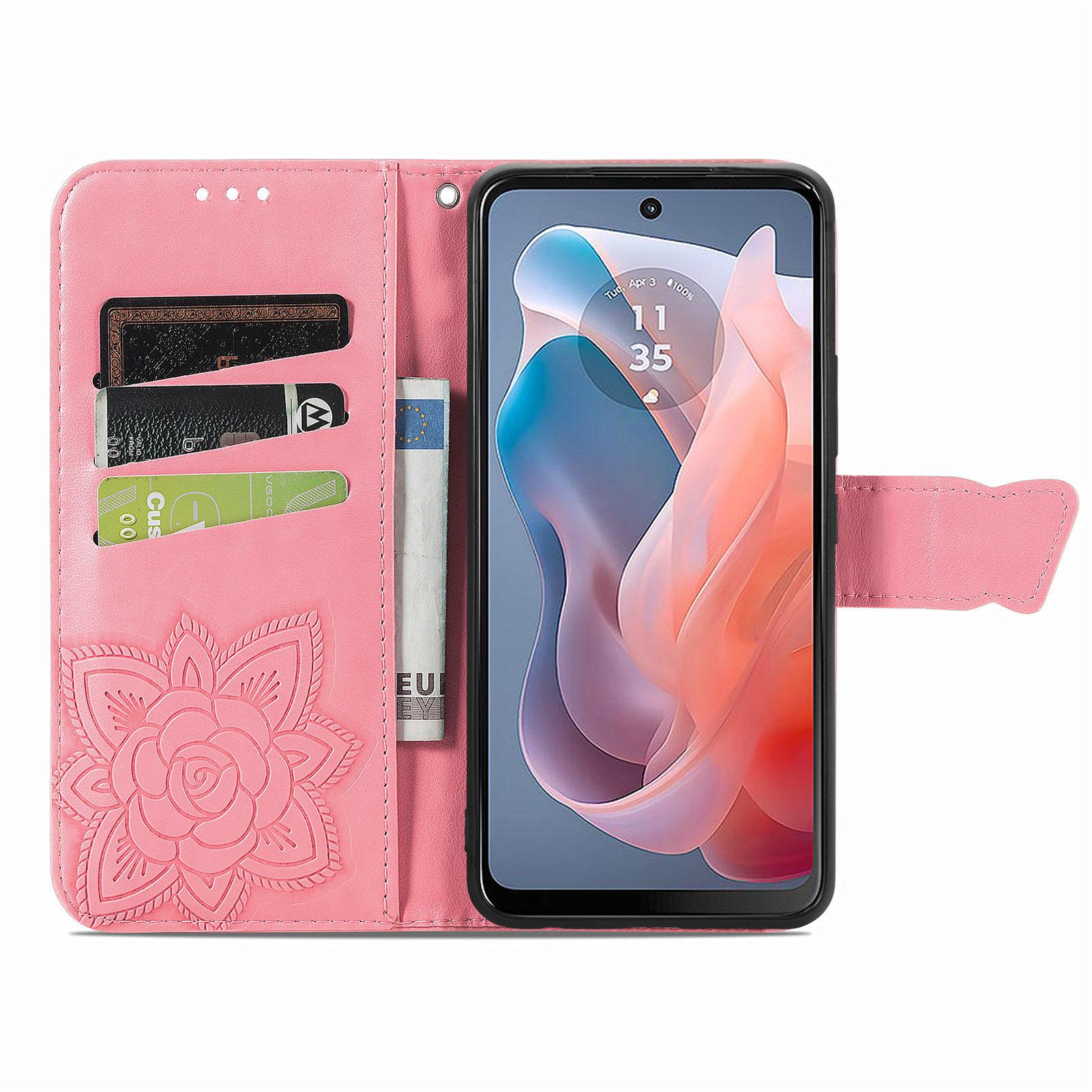 

For Motorola Moto G Play (2024) 4G Case PU Leather Wallet Phone Cover Butterfly Pattern Pink