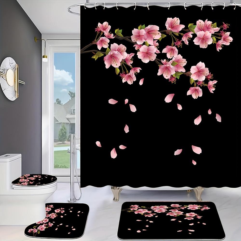 1/4pcs Luxury Plum BlossomWaterproof Shower Curtain Set Decorative Bathroom Set Non-Slip Carpet Toilet Cover Bath Mat And 12 Hooks