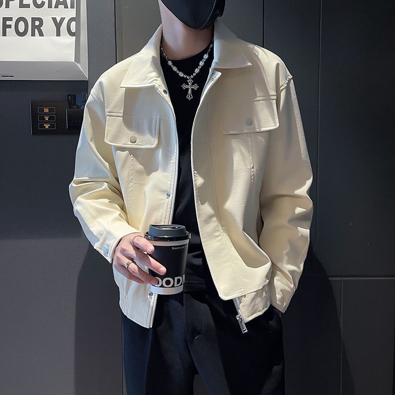 Tooling Lederjacke Herren High-End-Feeling in Flut Frühling und Herbst Retro-Motorrad-Stehkragen-Lederjacke