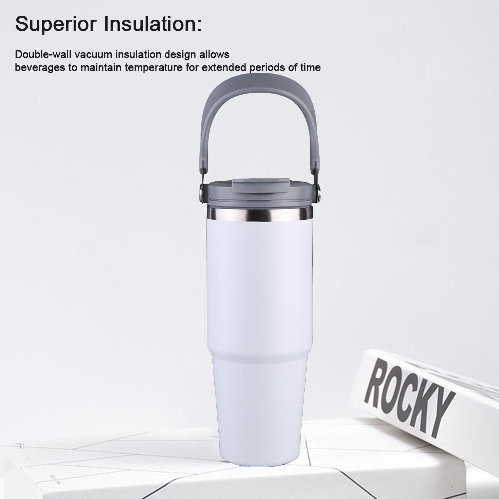 30oz doppelschichtiger Isolierbecher mit Griff Sportwasserflasche Edelstahl-Reise-Vakuumflasche für kalte und heiße Getränke