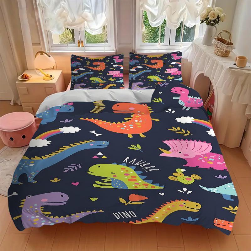 3pcs bedding set Dino Rainbow Includes 1 Comforter + 2 Pillowcases, Without Pillow Inserts, Soft Comfortable, Lightweight Breathable040