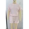 Women's 2Pcs Striped Pajama Set Short Sleeve T-Shirt + Drawstring Shorts Casual Loungewear For Summer Loose Fit Homewear