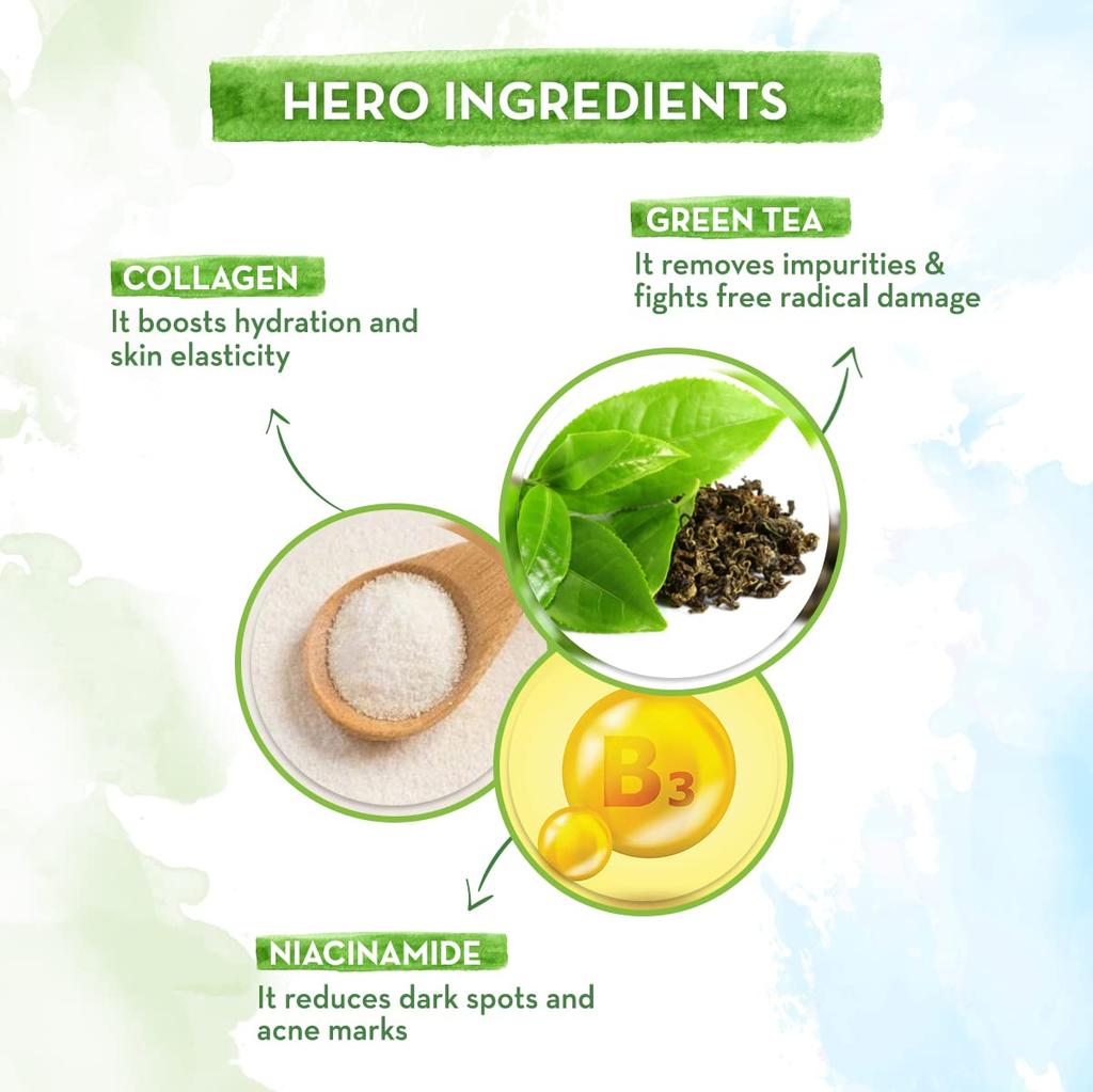 Mamaearth Grüner Tee Gesichtswaschmittel Für Offene Poren & Straffe Haut Mit Kollagen | Tiefenreinigung | Sanfte pH-Neutrale Waschung | 100 ml Für Alle Hauttypen