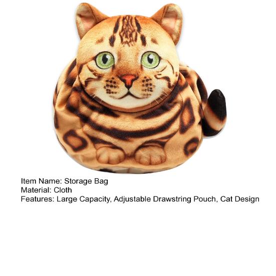 Cat Travel Makeup Bag Drawstring Cosmetic Organizer Cat Design Lay Flat Large Capacity Cosmetic Pouch Gift for Cat Lovers