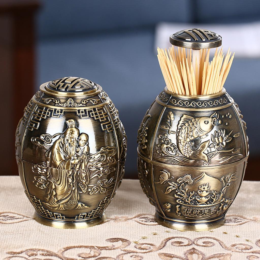 Metal Toothpick Box Household Creative Push-type Fashion Toothpick Holder Chinese Living Room Automatic Pop-up Toothpick Jar