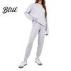 Women Commuter Suit 2 Pcs/Set Top Pants Knitted Round Neck Long Sleeves Plus Size Solid