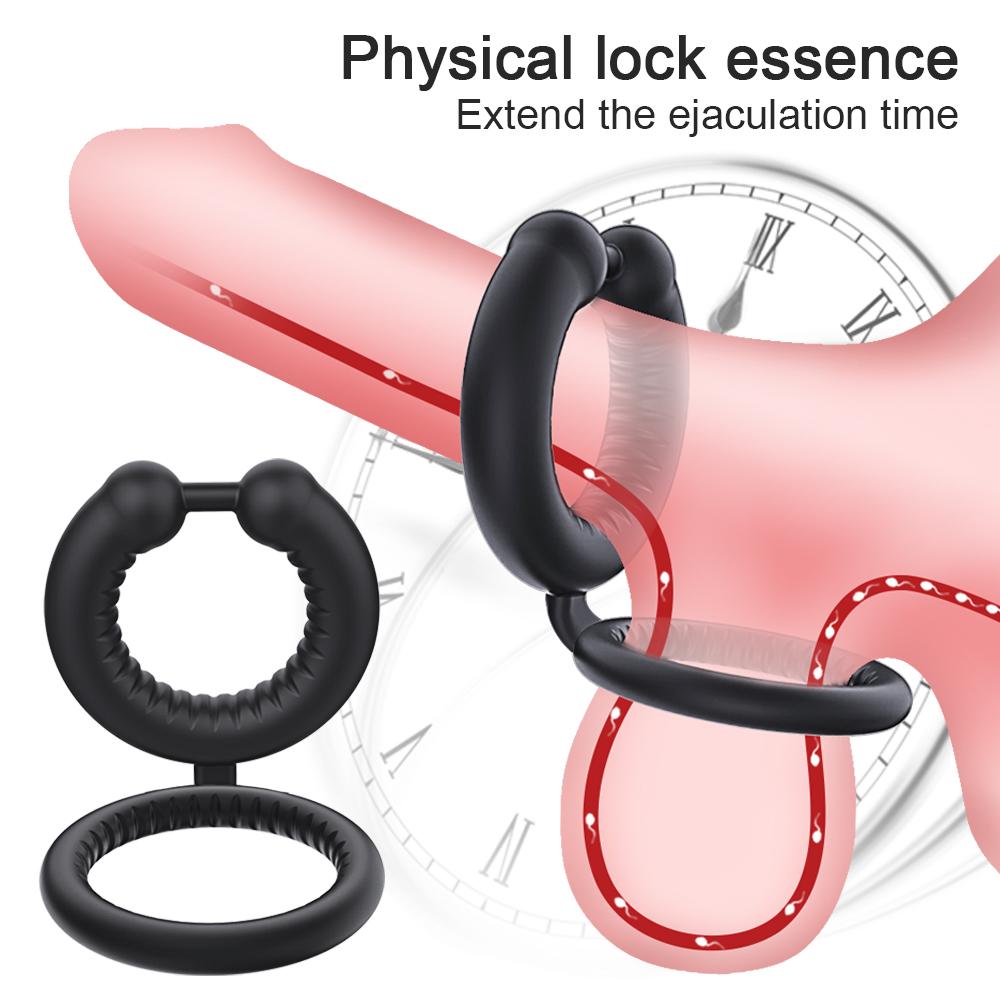 Men Penis Ring Ejaculation Delay Dual Ring Soft Sicilone Male Masturbator Sex Toy for Couple Games Cock Ring Penis Trainer