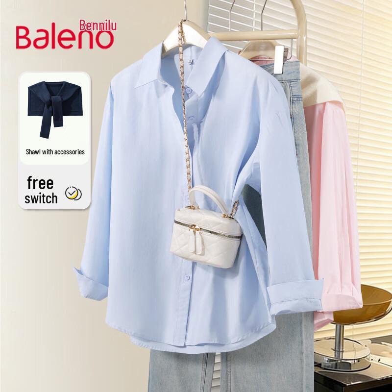 Baleno Women s Contrast Lapel Long Sleeve Loose Shirt M
