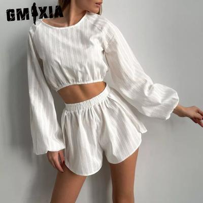 Ensemble Deux Pièces Pyjama Mode Vêtement d'intérieur Sexy Décontracté à Manches Longues et Short Fendu pour Femme Peut Être Porté à l'Extérieur