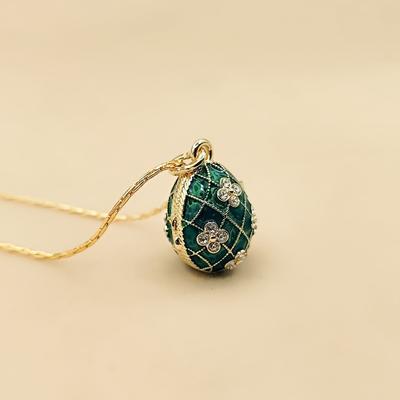 Explosive Open and Close Easter Egg Copper Gold-plated Four-leaf Clover Micro-inlaid Pendant, Enamel Necklace Jewelry