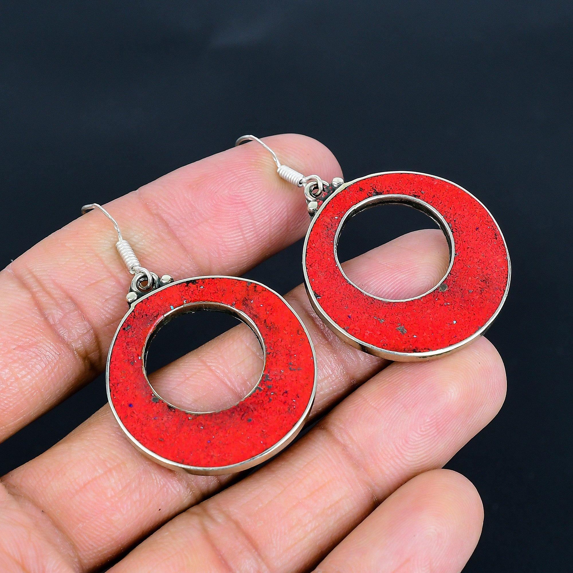 

Серьги из красного коралла из серебра 925 пробы, серьги из тибетского серебра, серьги ручной работы, тибетские украшения, племенные этнические непальские подвески, подарки для мамы 5.5 Cm красный