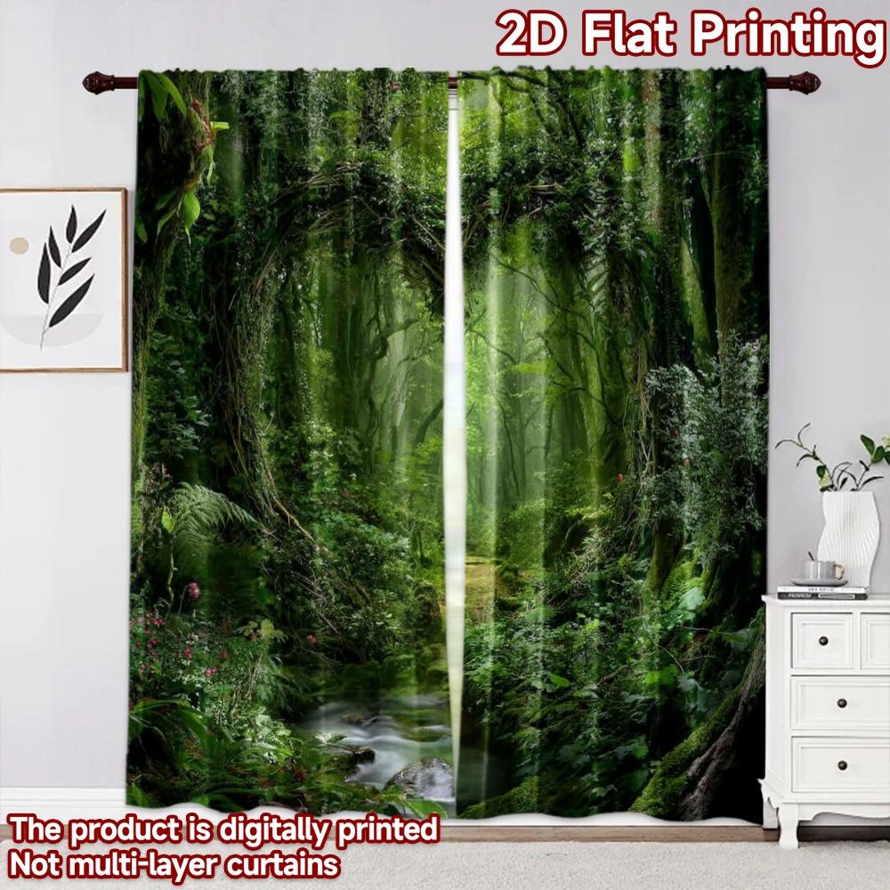 2D Flat Printing 2pcs Curtain Window Curtains Forest Heart Path Digital Printed Polyester Drapes Festive Curtains Perfect for