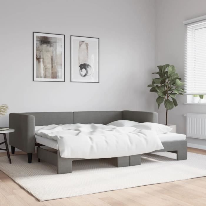 VidaXL Lit de jour avec lit gigogne gris foncé 90x200 cm tissu 3196579