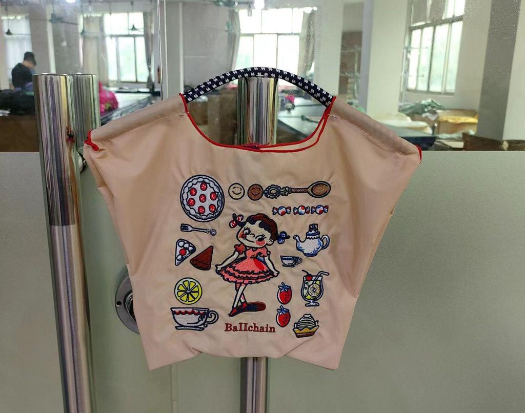Eco-Friendly Handmade Japanese-Style Embroidered Flower Nylon Tote Bag