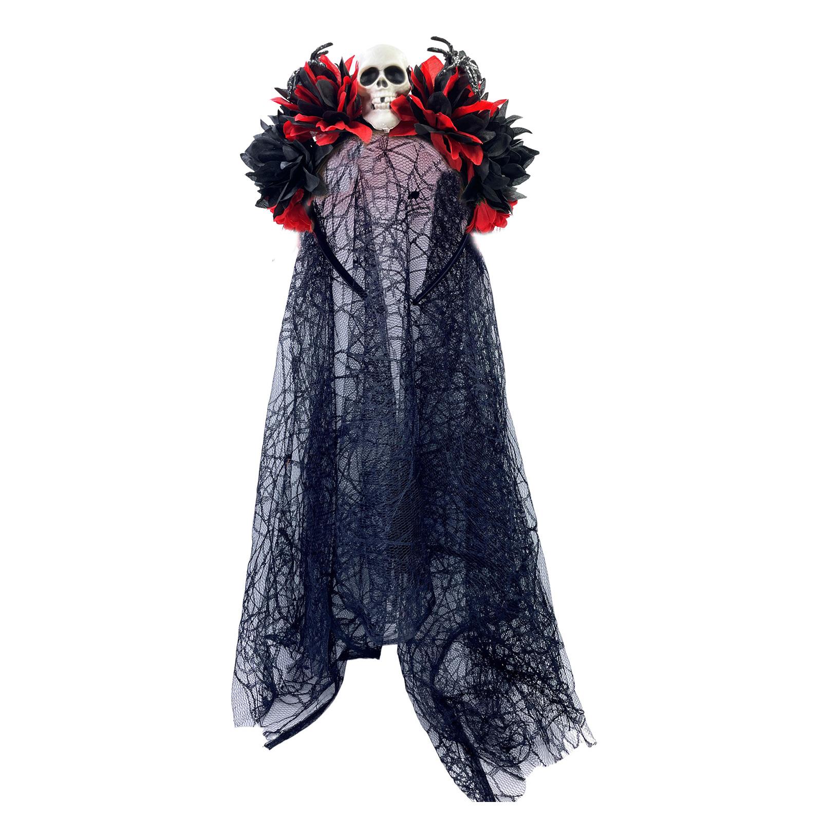 

Повязка на голову на тему Хэллоуина День мертвых Череп Цветочная вуаль Повязка на голову Косплей Костюм Головной убор для взрослых Праздничные украшения для волос E