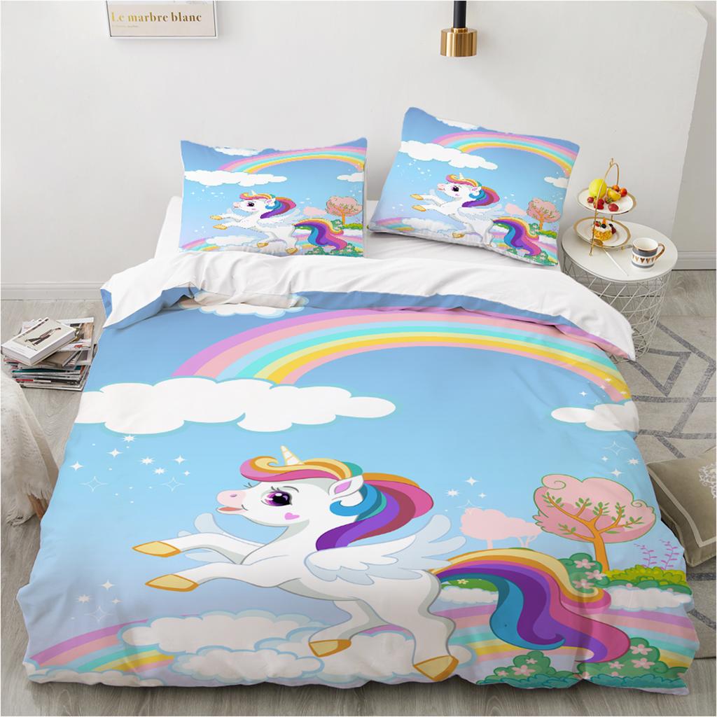 Conjunto de cama de unicórnio mágico 3d, meninos, meninas, tamanho queen, capa de edredom, fronha, cama, crianças, adultos, moda têxtil para casa